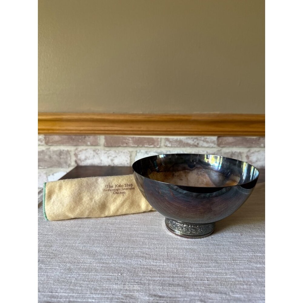 Evald Nielsen Silver Bowl w/ Vintage Kalo Shop Chicago Cloth